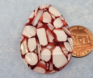 Red Mother of Pearl and Resin Puffy Teardrop Focal