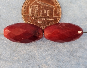 Set of 2 Faceted Oval Coral Beads