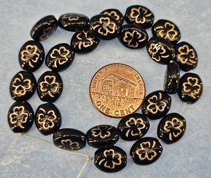 Czech Jet Black Shamrock Beads x 25