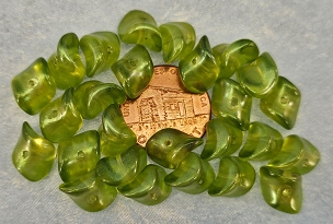 Set of 25 Czech Iridescent Green Wavy Beads