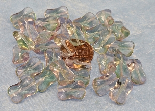 Set of 20 Green, Pink, and Clear Mix Czech Twist Beads