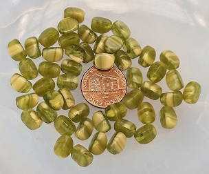 Set of 25 Vintage Czech Light Green and Dark Green Swirl Beads