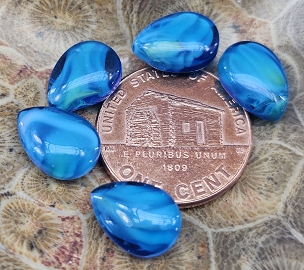 Set of 5 Light Blue, Dark Blue and Green Givre Briolette Beads