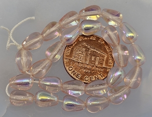 Set of 25 Czech Iridescent Rosaline Pink Vertically Drilled Teardrop Beads