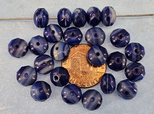 Set of 24 Streaky Blue Vintage Czech Faceted Puffy Rondelle Beads