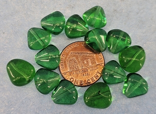 Set of 14 Czech Green Vintage Puffy Triangle Beads