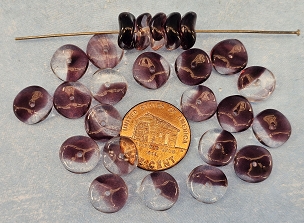 Set of 25 Wavy Disc Czech Streaky Purple and Clear Beads