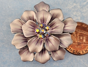Sparkly Enamel and Crystals Lavender Flower Pin/Pendant