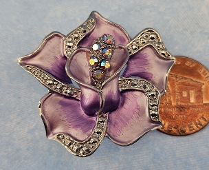 Sparkly Enamel and Crystals Lavender Flower Pin/Pendant