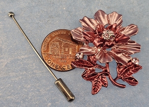 Sparkly Enamel and Crystals Pink Flower Pin/Pendant