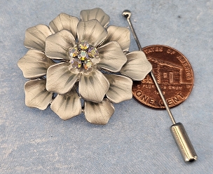 Sparkly Enamel and Crystals Silver Flower Pin/Pendant