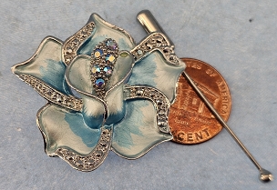 Sparkly Enamel and Crystals Blue Flower Pin/Pendant