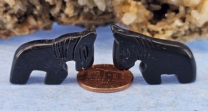 Set of 2 Basalt Carved Zuni Horse Fetish Beads