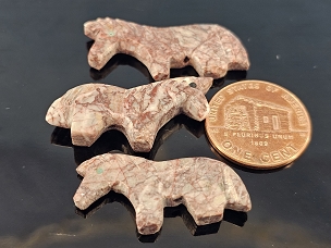 Set of 3 Red Line Marble Carved Zuni Horse Fetish Beads