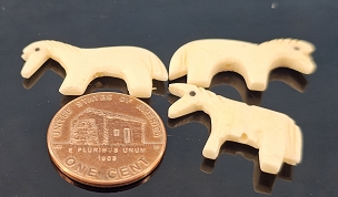 Set of 3 Bone Carved Zuni Horse Fetish Beads
