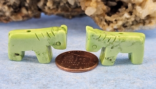 Set of 2 Green Turquoise (Maybe Howlite) Carved Zuni Horse Fetish Beads