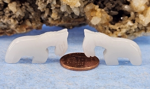 Set of 2 White Onyx Carved Zuni Horse Fetish Beads