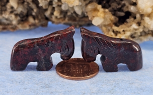 Set of 2 Breciated Jasper? Carved Zuni Horse Fetish Beads
