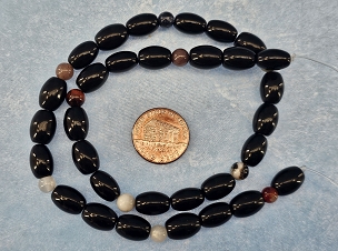 Strand of Obsidian Barrel Beads Plus 8-12 More Mixed Gemstones