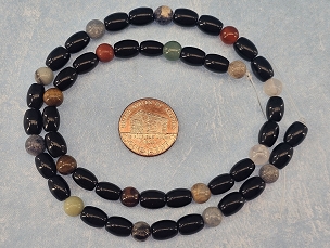 Strand of Obsidian Barrel Beads Plus 8-12 More Mixed Gemstones